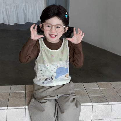 ベスト 犬アニマルプリントノースリーブベスト+長袖Tシャツ【mh0010711】