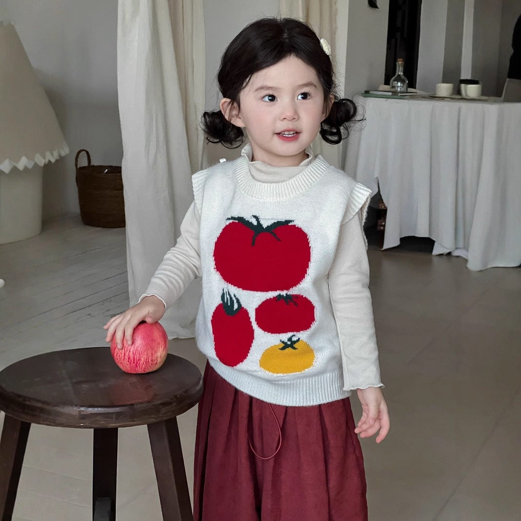 ベスト White / 100cm トマト刺繍ニットベスト【mh0010710】