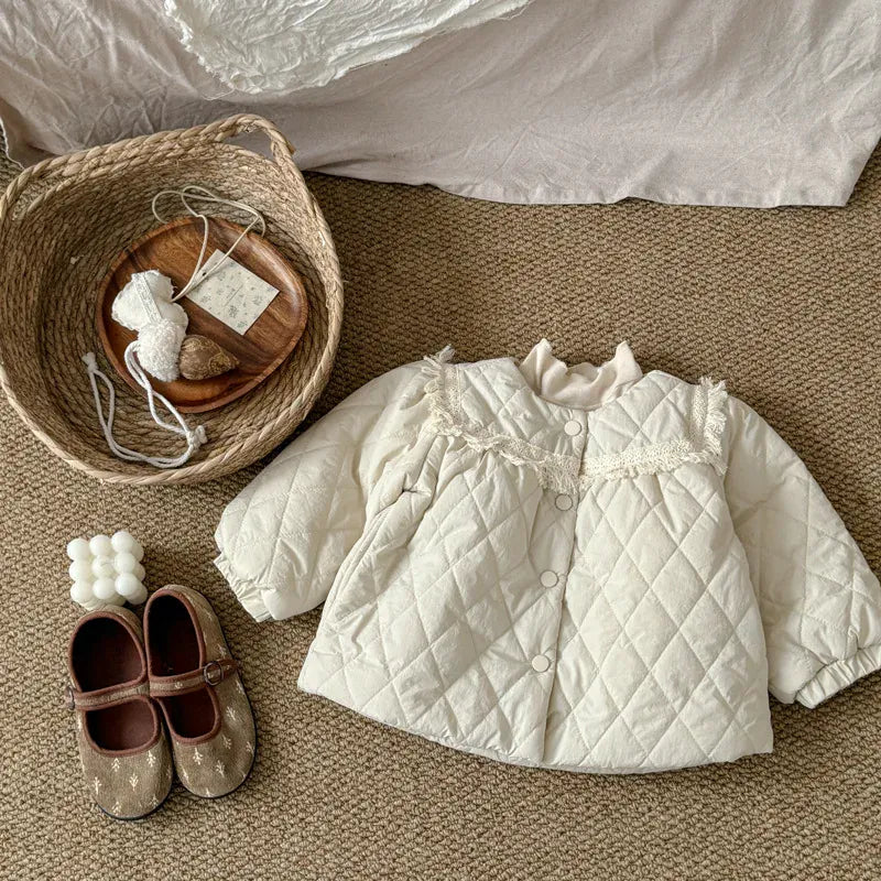 ショートコート・ジャケット・ジャンパー White / 24M  90CM キッズアウター キルティングフリルハイネックジャケットコート【mh0008225】