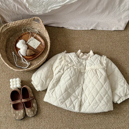ショートコート・ジャケット・ジャンパー White / 24M  90CM キッズアウター キルティングフリルハイネックジャケットコート【mh0008225】