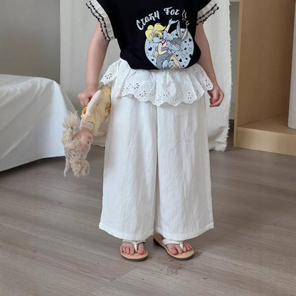 ロングパンツ・スウェットパンツ White / 90cm ペプラムレースワイドルーズイージーパンツ【mh0009733】