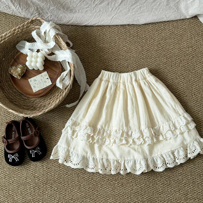 長袖セットアップ white skirts / 4T  110CM キッズジャケット/スカート ラッフルカラーフラワープリントパデッドジャケット/ダブルレースフリルスカート【mh0008147】