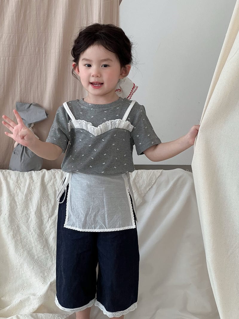 半袖Tシャツ Gray / 90cm リボンプリントキャミソールドッキング半袖Tシャツ【mh0009741】