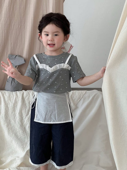 半袖Tシャツ Gray / 90cm リボンプリントキャミソールドッキング半袖Tシャツ【mh0009741】