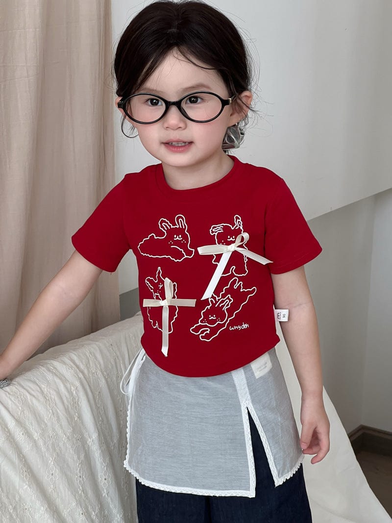 半袖Tシャツ Red / 90cm うさぎバニープリントリボン半袖Tシャツ【mh0009730】