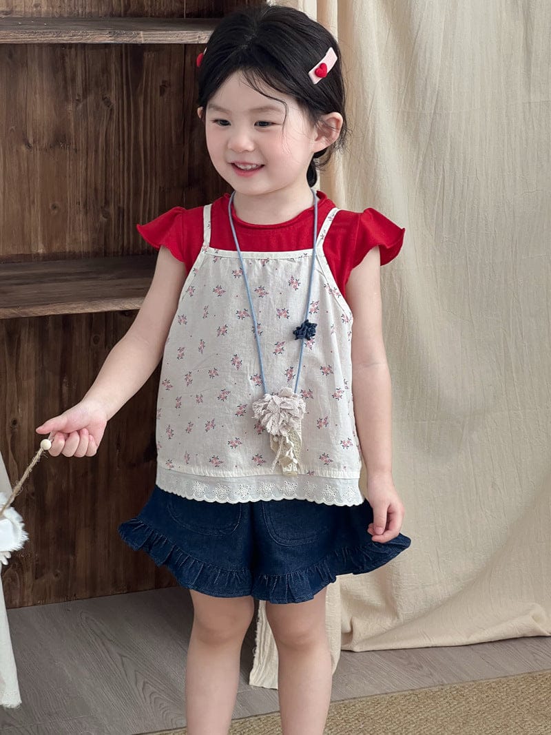 半袖Tシャツ Red Flying Sleeve T / 90cm フラワープリントキャミソールベスト/フリル半袖Tシャツ【mh0009746】