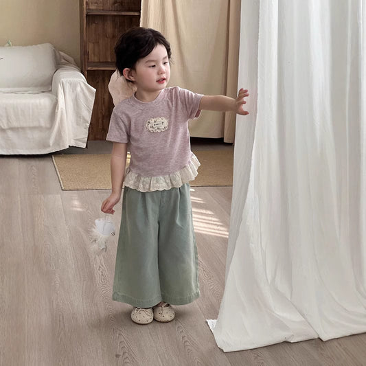 半袖Tシャツ ワンポイントフリル半袖ガーリーTシャツ【mh0009719】