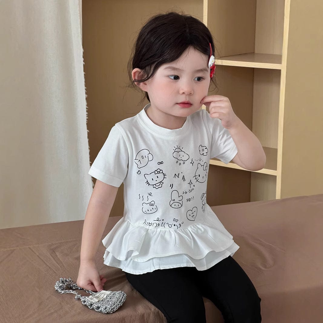 半袖Tシャツ プリントペプラムフリル半袖Tシャツ【mh0009721】