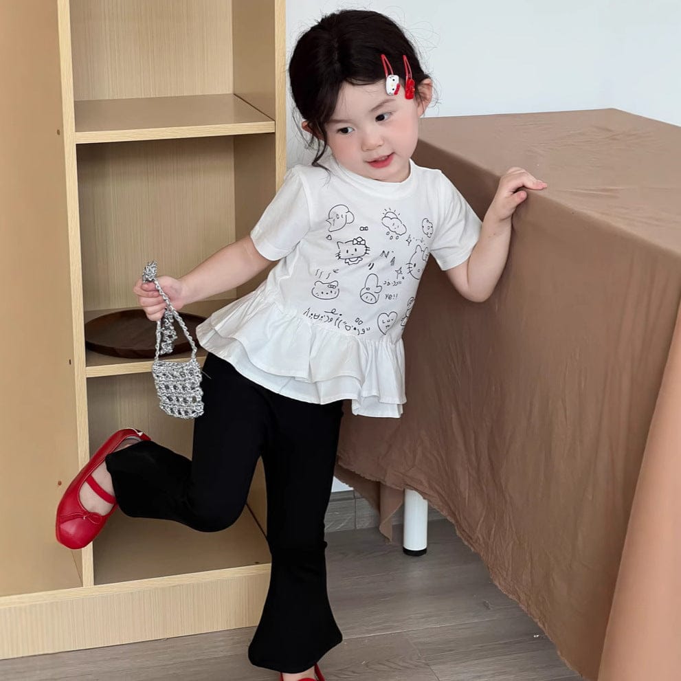 半袖Tシャツ プリントペプラムフリル半袖Tシャツ【mh0009721】