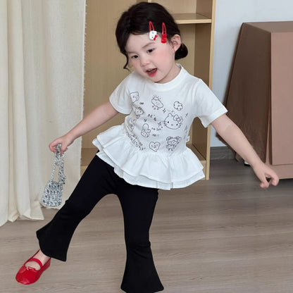 半袖Tシャツ プリントペプラムフリル半袖Tシャツ【mh0009721】