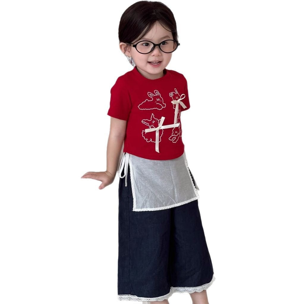 半袖Tシャツ うさぎバニープリントリボン半袖Tシャツ【mh0009730】