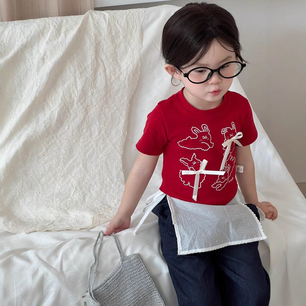 半袖Tシャツ うさぎバニープリントリボン半袖Tシャツ【mh0009730】