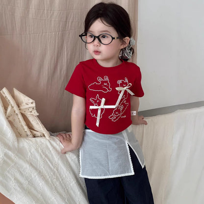 半袖Tシャツ うさぎバニープリントリボン半袖Tシャツ【mh0009730】