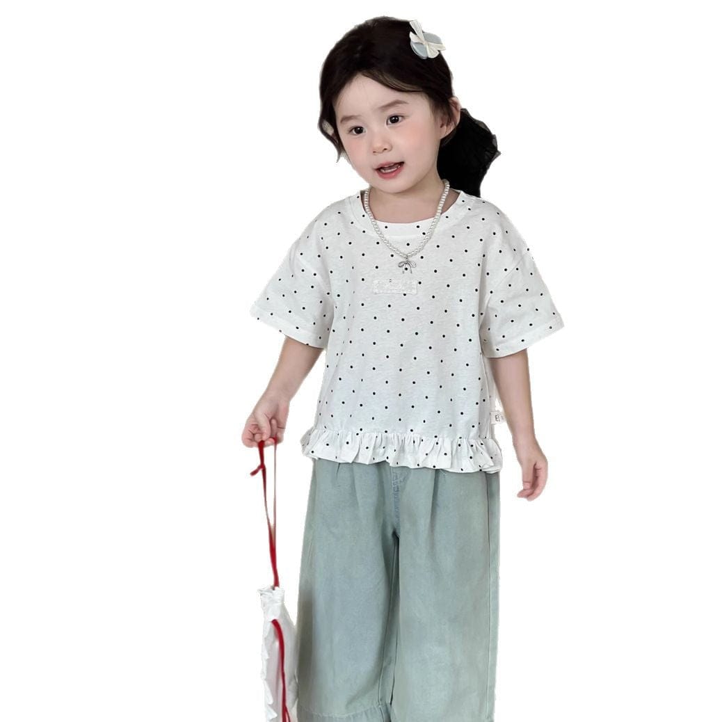 半袖Tシャツ 水玉半袖裾フリルTシャツ【mh0009736】