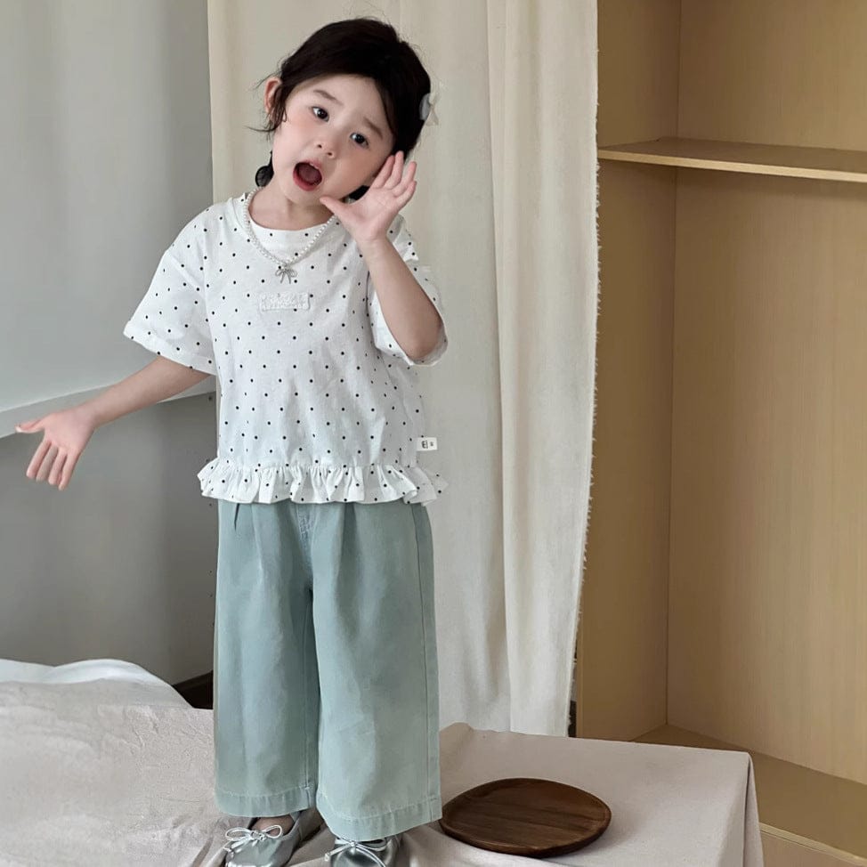 半袖Tシャツ 水玉半袖裾フリルTシャツ【mh0009736】