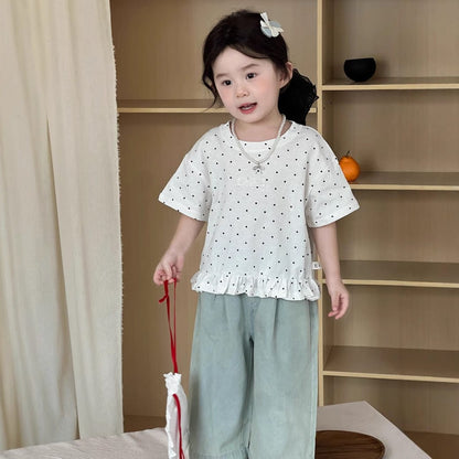 半袖Tシャツ 水玉半袖裾フリルTシャツ【mh0009736】