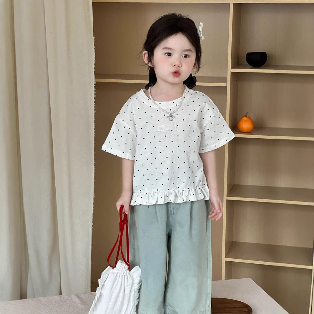 半袖Tシャツ 水玉半袖裾フリルTシャツ【mh0009736】