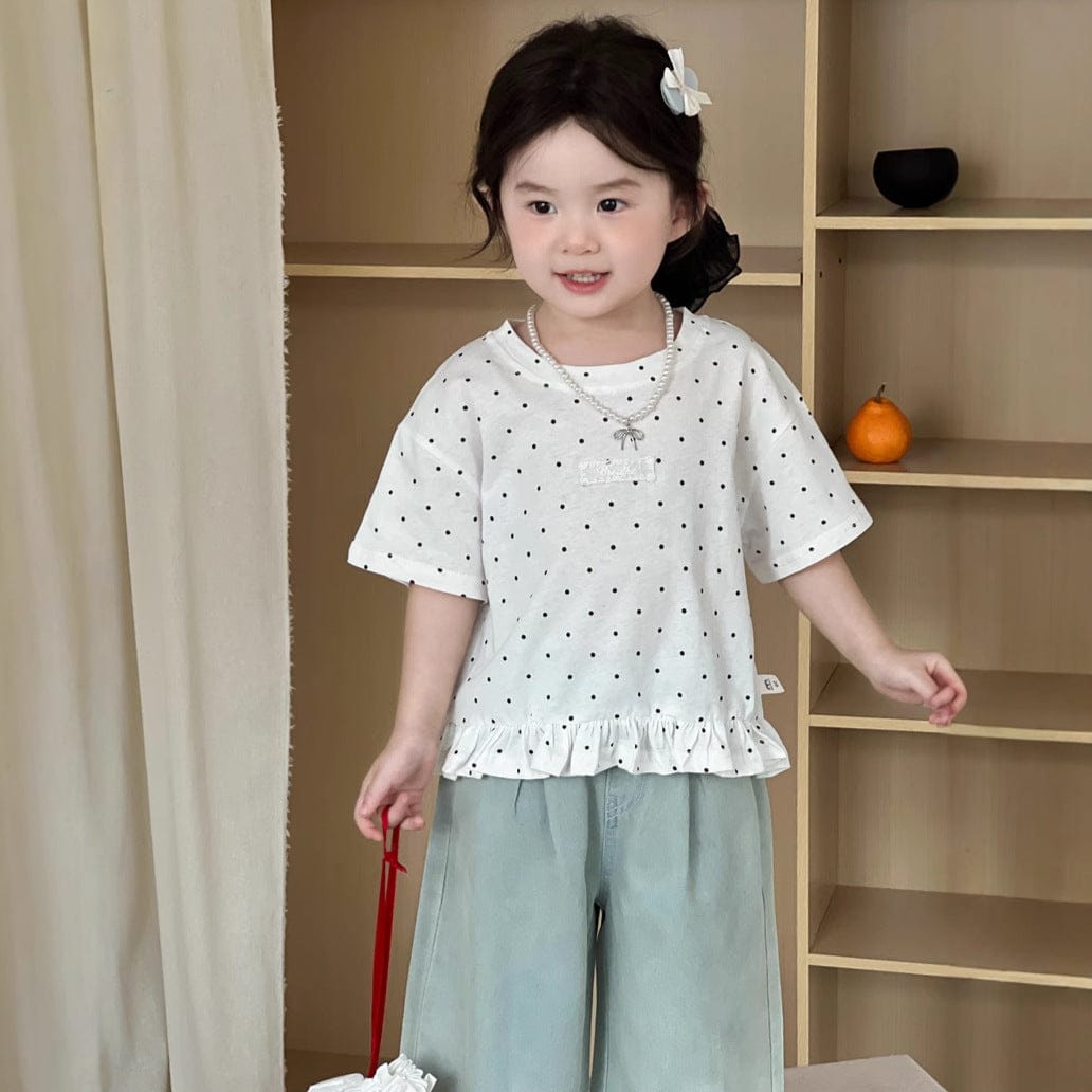 半袖Tシャツ 水玉半袖裾フリルTシャツ【mh0009736】