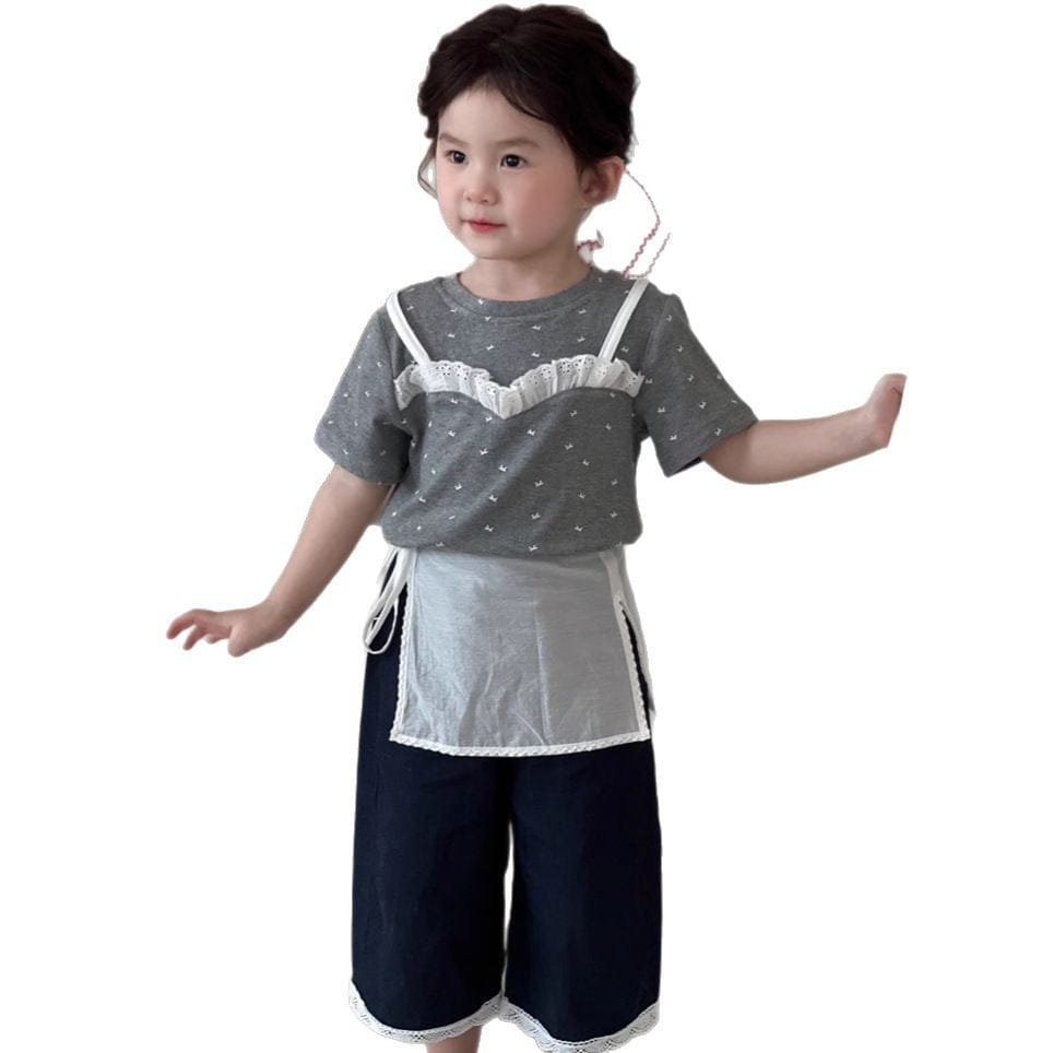 半袖Tシャツ リボンプリントキャミソールドッキング半袖Tシャツ【mh0009741】