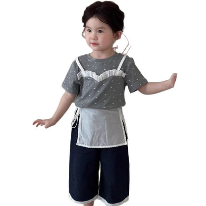 半袖Tシャツ リボンプリントキャミソールドッキング半袖Tシャツ【mh0009741】