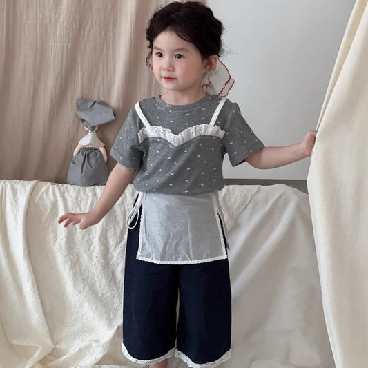 半袖Tシャツ リボンプリントキャミソールドッキング半袖Tシャツ【mh0009741】