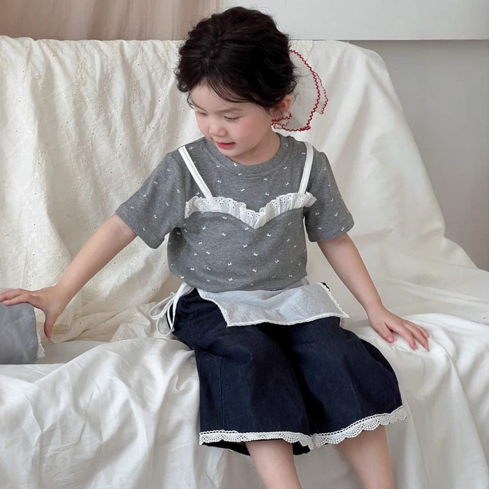 半袖Tシャツ リボンプリントキャミソールドッキング半袖Tシャツ【mh0009741】