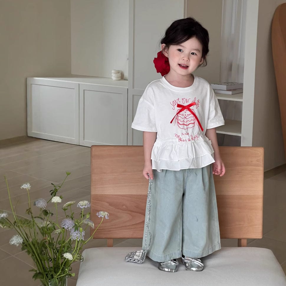 半袖Tシャツ ケーキ刺繍リボンペプラムフリル半袖Tシャツ【mh0009745】