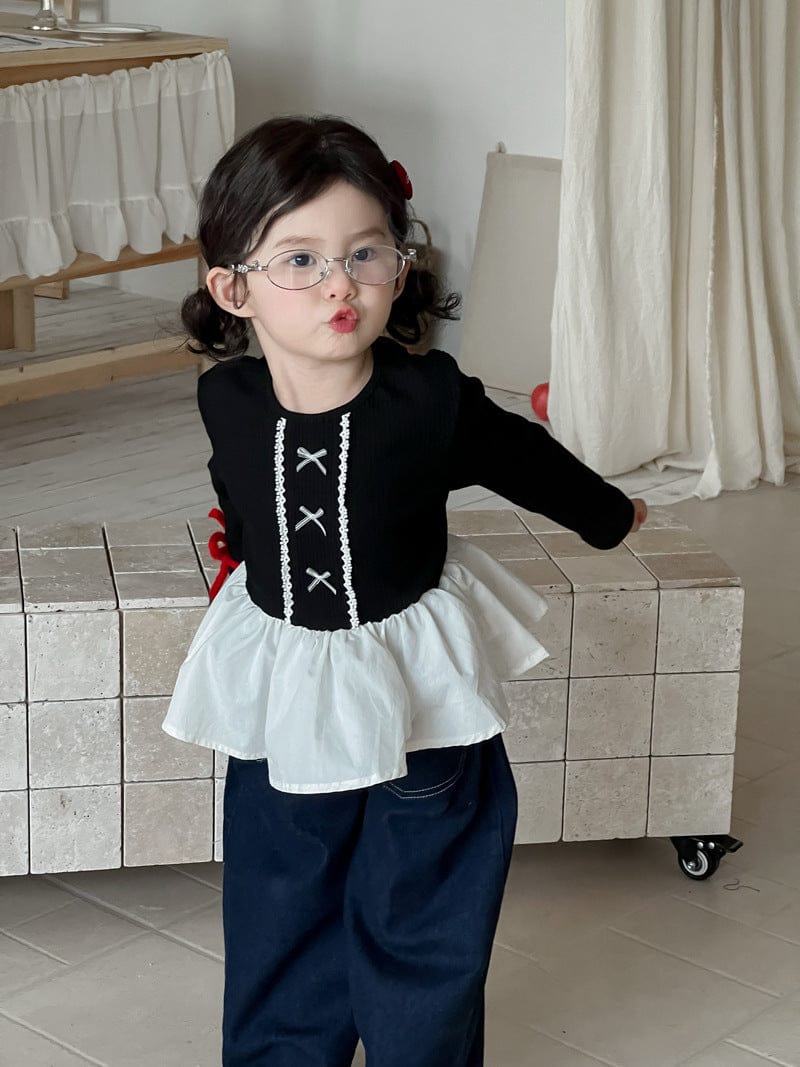 長袖Tシャツ ペプラムリボン長袖Tシャツ【mh0010695】