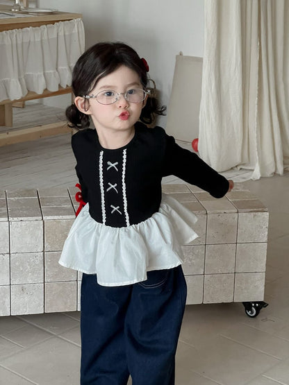 長袖Tシャツ ペプラムリボン長袖Tシャツ【mh0010695】