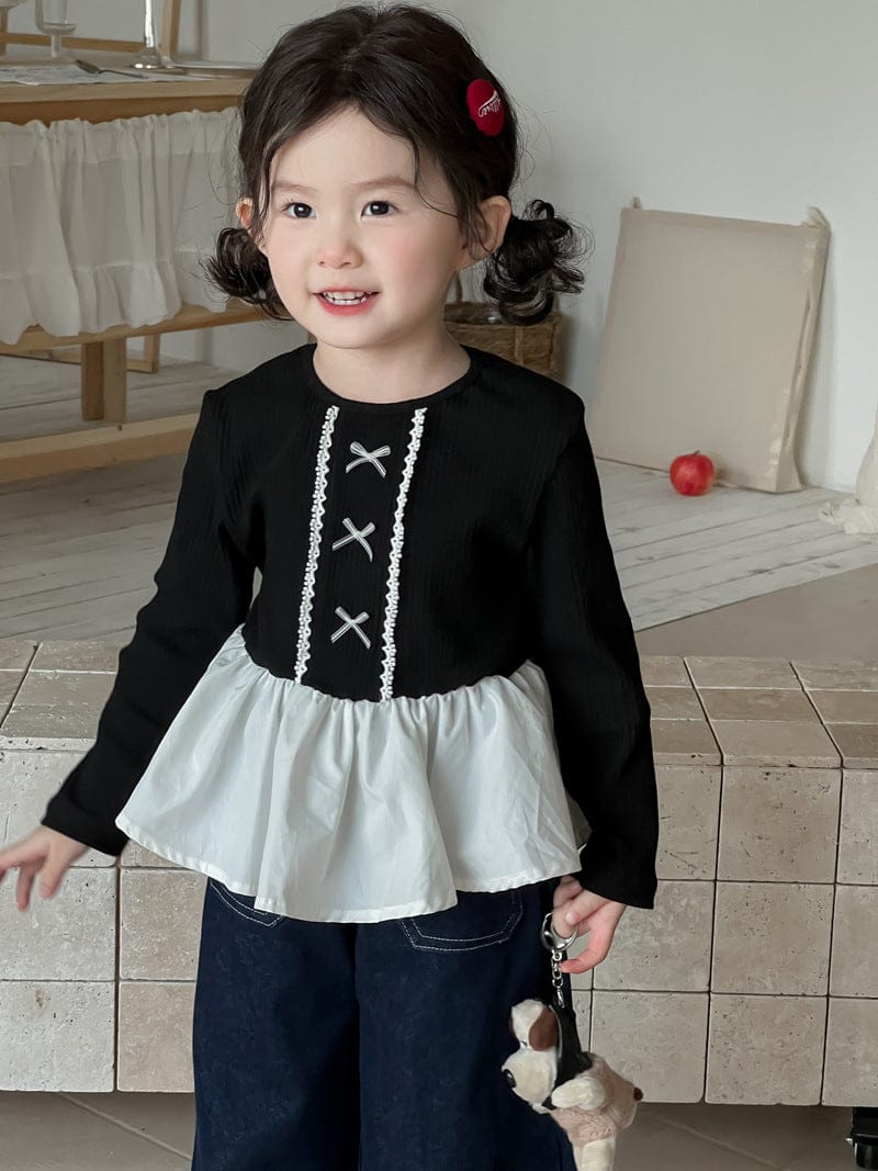 長袖Tシャツ ペプラムリボン長袖Tシャツ【mh0010695】