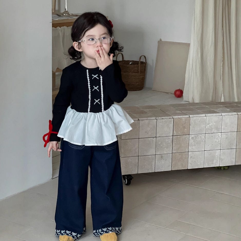 長袖Tシャツ ペプラムリボン長袖Tシャツ【mh0010695】