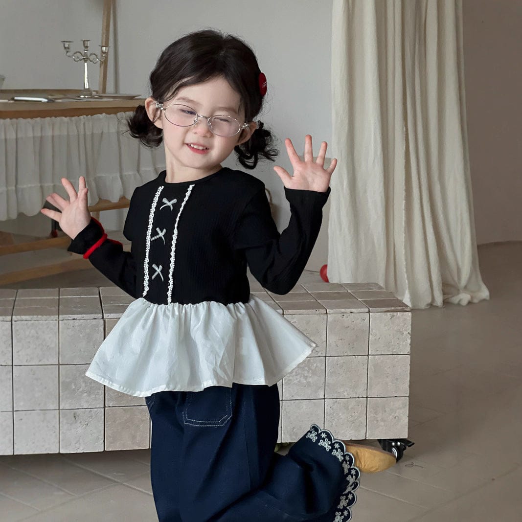 長袖Tシャツ ペプラムリボン長袖Tシャツ【mh0010695】