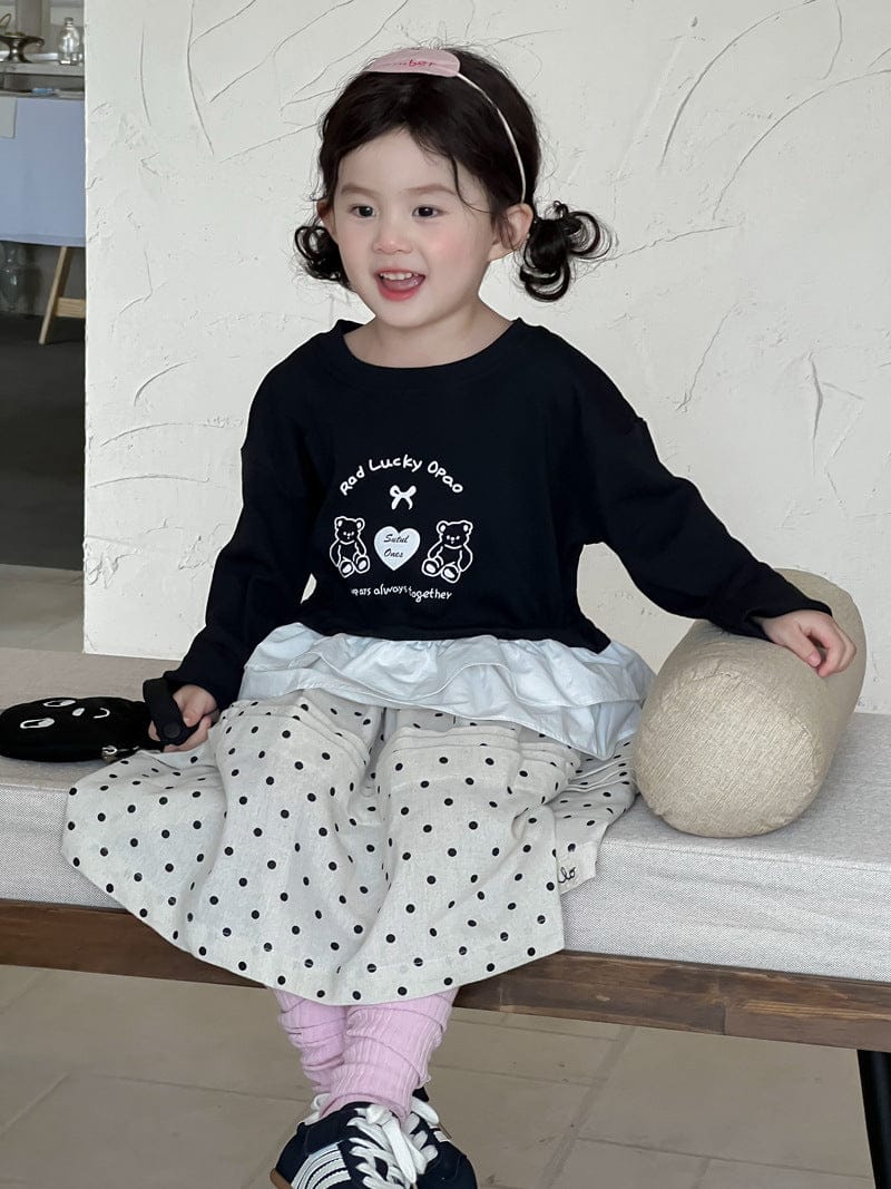 長袖Tシャツ ベアくまハートプリントペプラムフリル長袖Tシャツ【mh0010697】