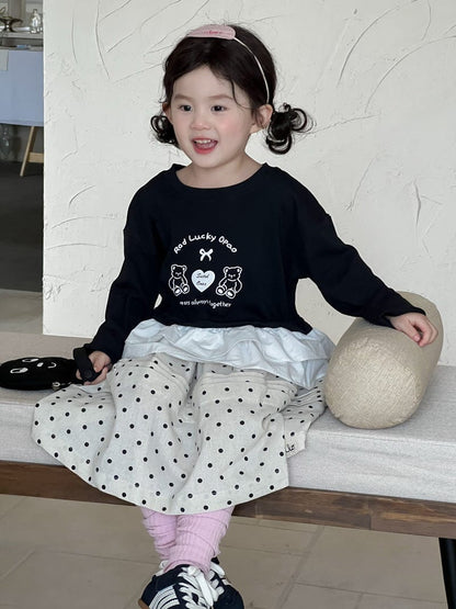 長袖Tシャツ ベアくまハートプリントペプラムフリル長袖Tシャツ【mh0010697】