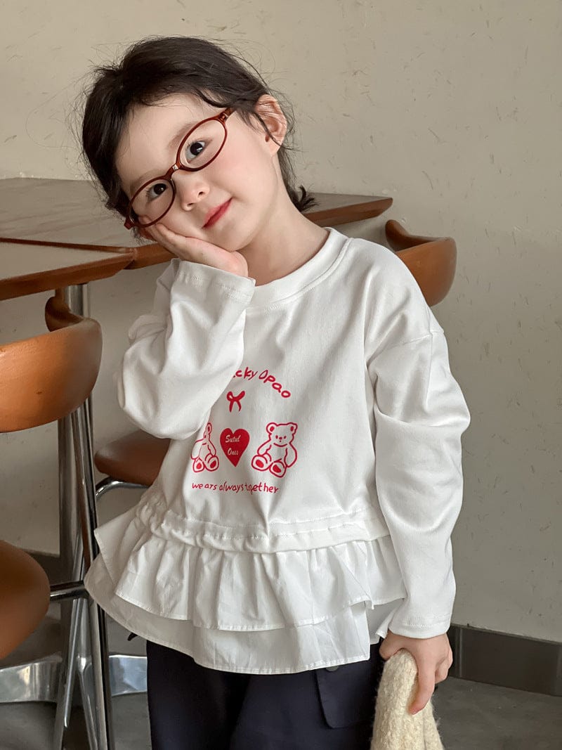 長袖Tシャツ ベアくまハートプリントペプラムフリル長袖Tシャツ【mh0010697】