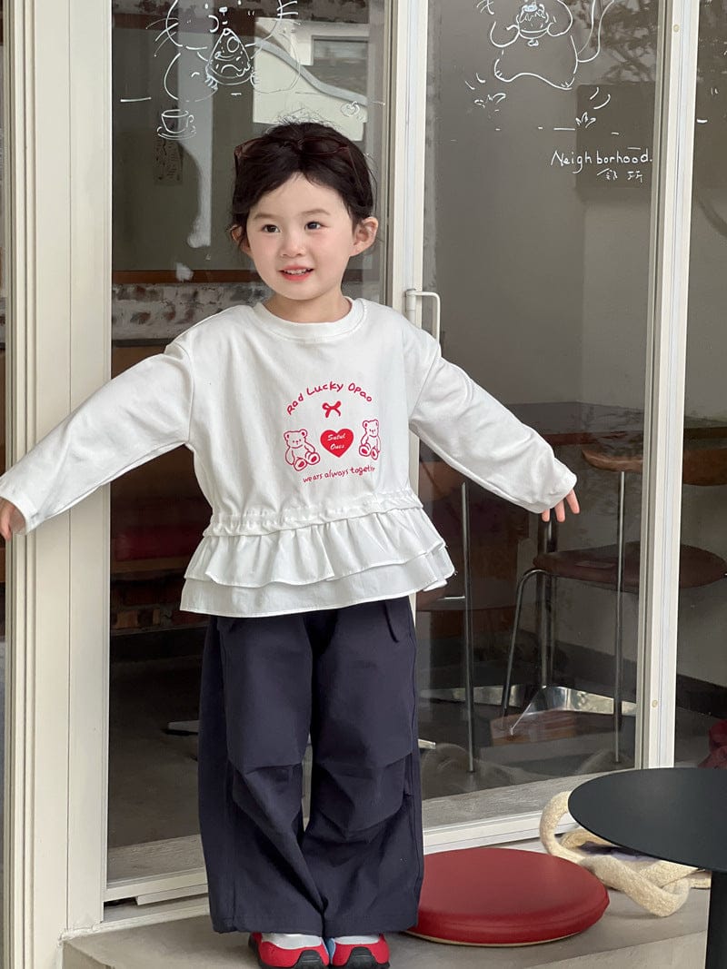 長袖Tシャツ ベアくまハートプリントペプラムフリル長袖Tシャツ【mh0010697】