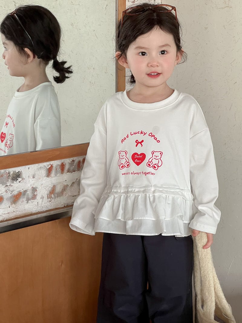 長袖Tシャツ ベアくまハートプリントペプラムフリル長袖Tシャツ【mh0010697】