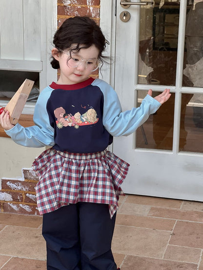 長袖Tシャツ ベアくまプリントパッチワークラグラン長袖Tシャツ【mh0010702】