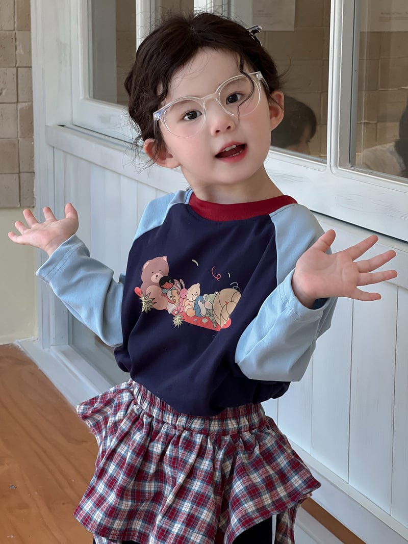 長袖Tシャツ ベアくまプリントパッチワークラグラン長袖Tシャツ【mh0010702】