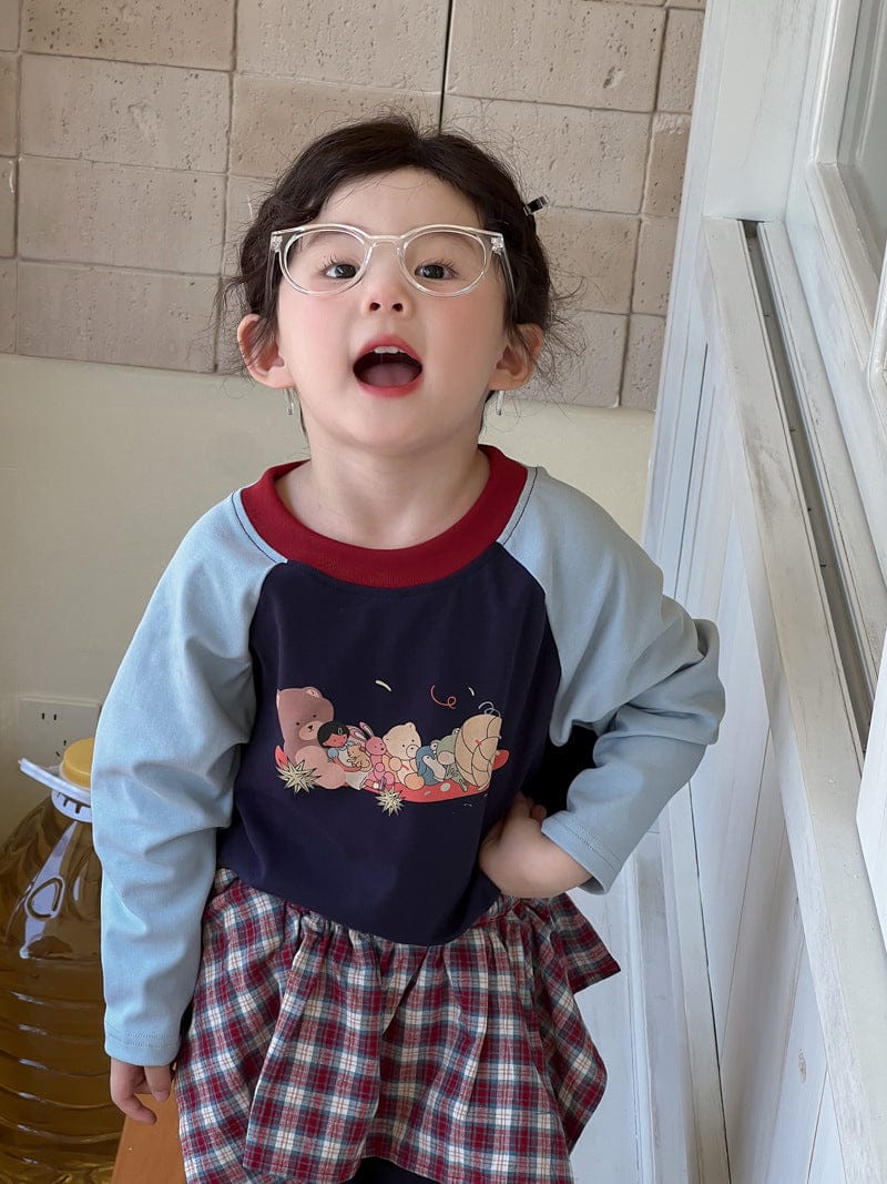 長袖Tシャツ ベアくまプリントパッチワークラグラン長袖Tシャツ【mh0010702】