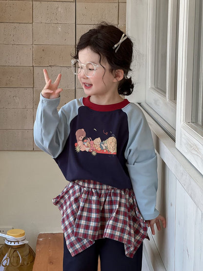 長袖Tシャツ ベアくまプリントパッチワークラグラン長袖Tシャツ【mh0010702】