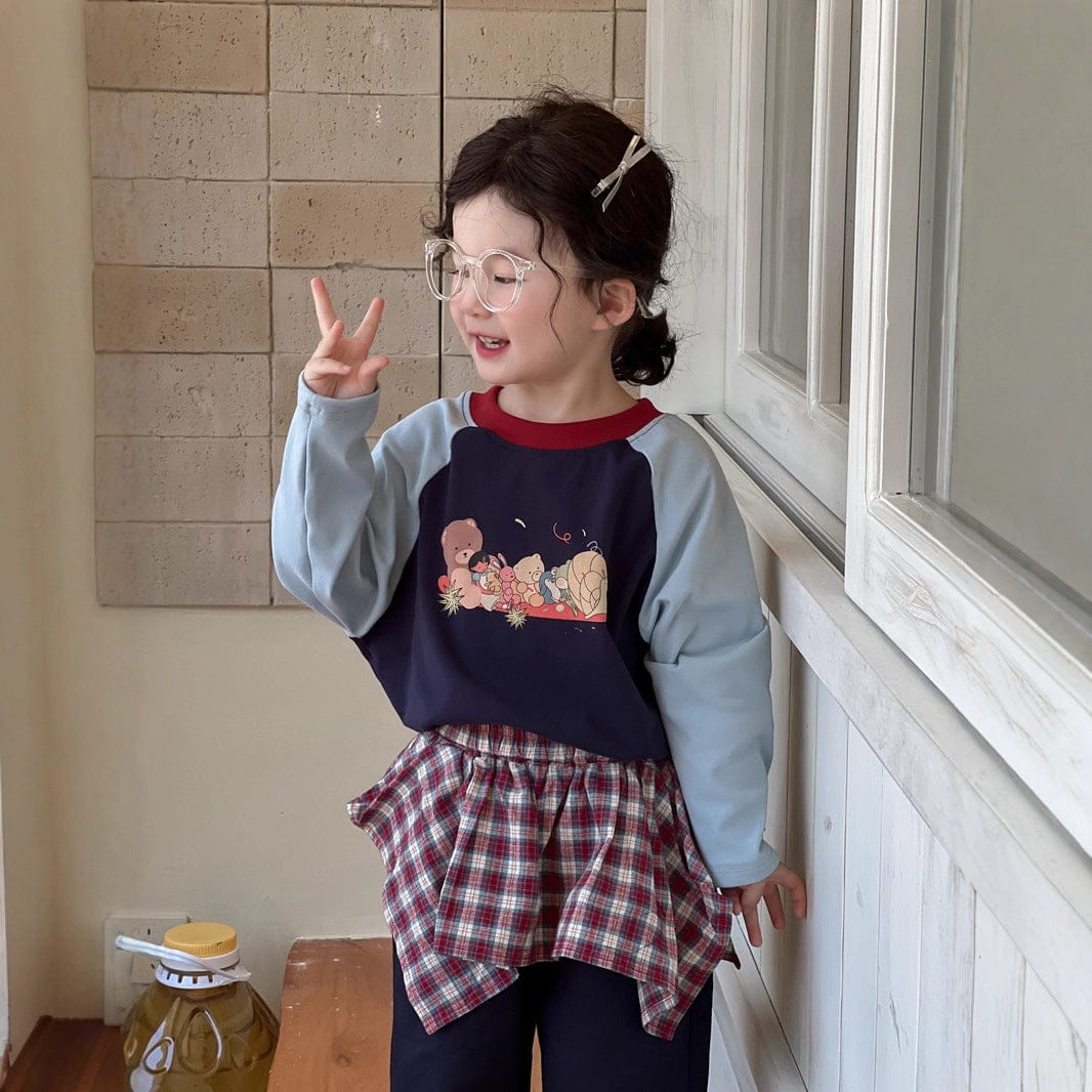 長袖Tシャツ ベアくまプリントパッチワークラグラン長袖Tシャツ【mh0010702】