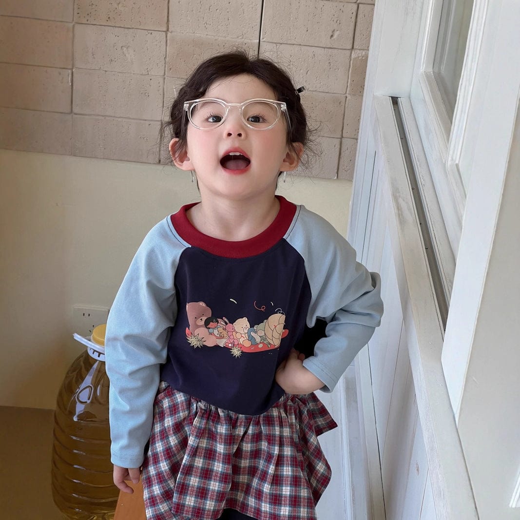 長袖Tシャツ ベアくまプリントパッチワークラグラン長袖Tシャツ【mh0010702】