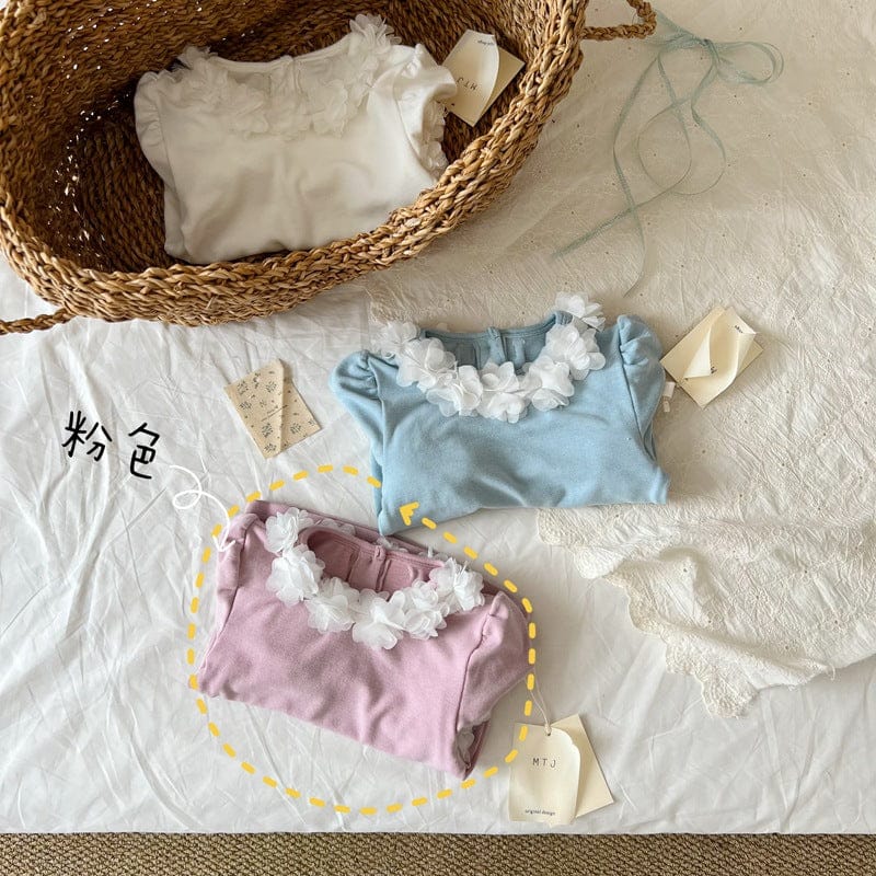 長袖Tシャツ シフォンフラワー長袖ガーリーTシャツ【mh0010709】