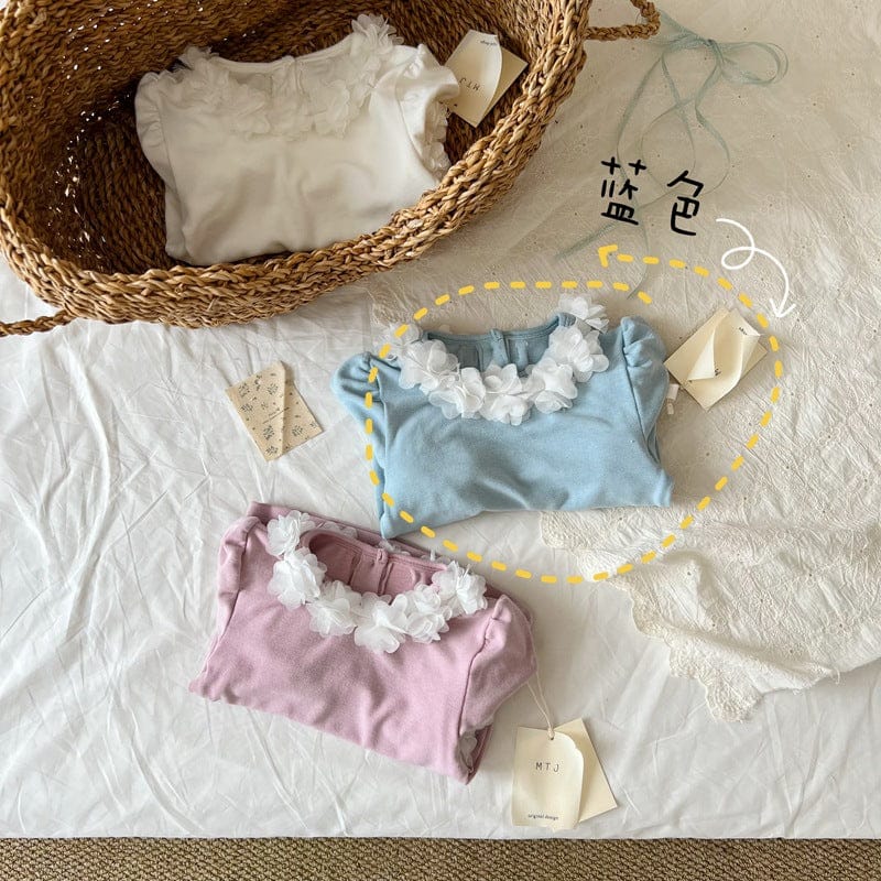 長袖Tシャツ シフォンフラワー長袖ガーリーTシャツ【mh0010709】