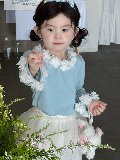 長袖Tシャツ シフォンフラワー長袖ガーリーTシャツ【mh0010709】