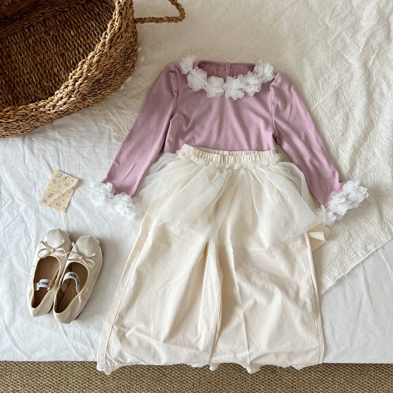 長袖Tシャツ シフォンフラワー長袖ガーリーTシャツ【mh0010709】