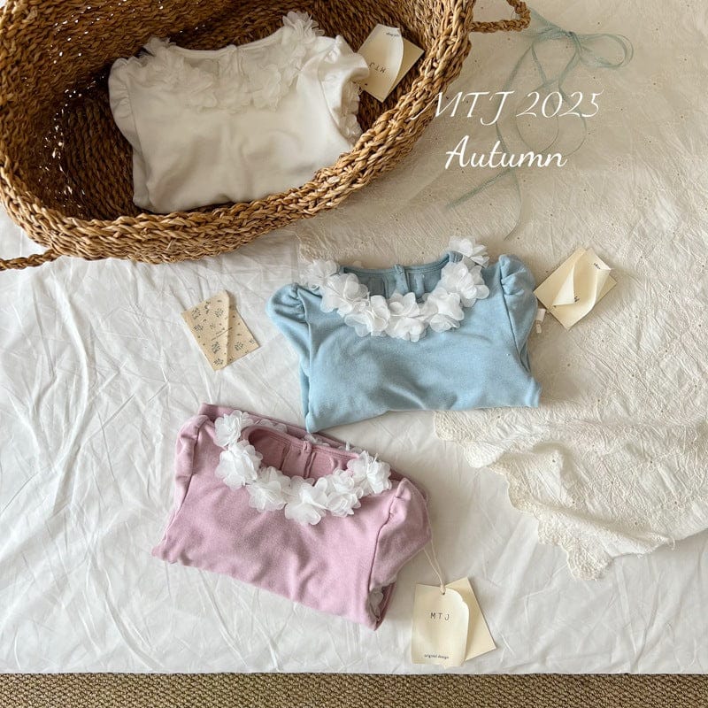 長袖Tシャツ シフォンフラワー長袖ガーリーTシャツ【mh0010709】