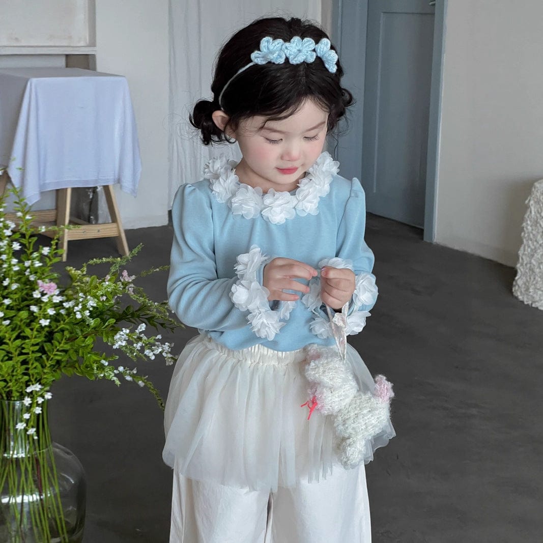 長袖Tシャツ シフォンフラワー長袖ガーリーTシャツ【mh0010709】