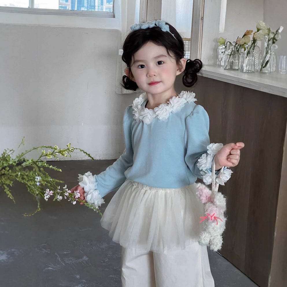 長袖Tシャツ シフォンフラワー長袖ガーリーTシャツ【mh0010709】